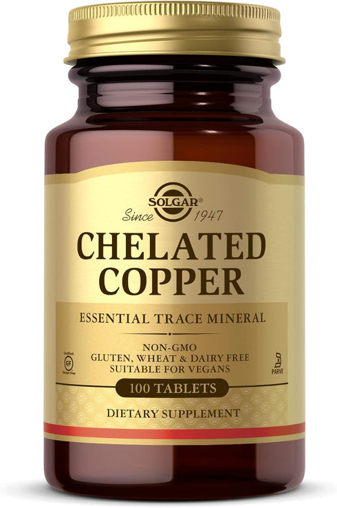 Solgar Chelated Copper, 100 Tablets, Supports Collagen Formation, Non-GMO, Vegan, Gluten Free