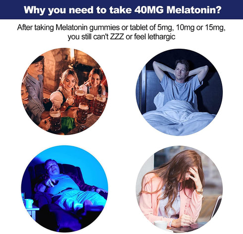 Melatonin 40 mg for Adults - Fast Dissolve & Chewable Sublingual Sleep Supplement with Vitamin D3 & MSM, 180 Servings