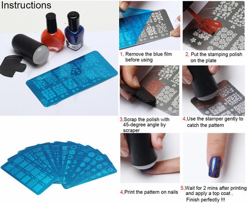 WOKOTO 5Pcs Nail Plates Stamping Set with Classic Geometric Stars Nail Art Kit