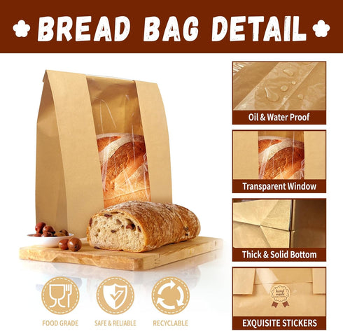 WNSIRVY 70 Pack 75 (13.7x8.2x3.5 Inches, Large Bread Bags for Homemade Sourdough Bread - Kraft Paper Storage Bakery