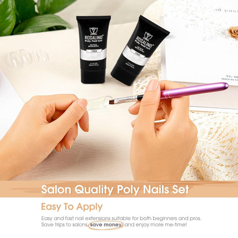 Rosalind Clear Acrylic Poly Extension Gel, 2-Pack 60ml Poly Nail Gel Kit for Thickening, Easy DIY Use with UV Lamp