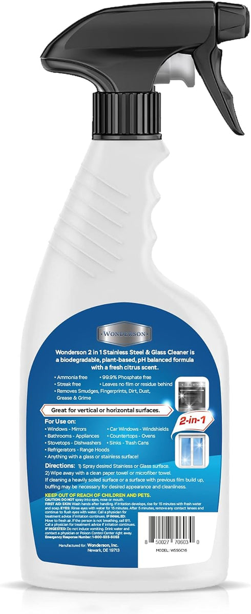 Wonderson 2-In-1 16 Countertops, Stainless Steel & Glass Cleaner Ounces - For Use On Appliances, Sinks, Stovetops