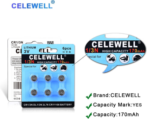 6 Pack DL1/3N CR1/3N 3V Lithium Battery 170mAh with 7-Year Warranty