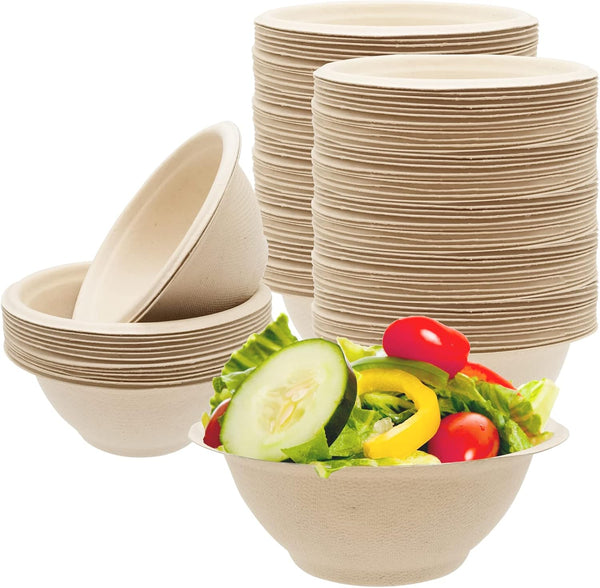 100 Pack Heavy-Duty 8oz Compostable Paper Bowls, Biodegradable, Eco-Friendly, for Soup, Salad, Dessert