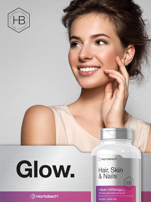 Horbaeach Hair Skin and Nails Vitamins | 150 Caplets with Biotin and Collagen | Non-GMO, Gluten Free Supplement