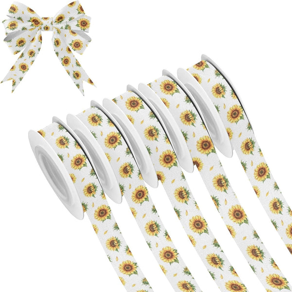 YKZEYK Ribbon for Gift Wrapping Sunflowers Leaves White Pattern Fabric Ribbon 1/2" 25