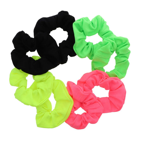 Set of 8 Neon Color Solid Scrunchies - Hair Scrunchy in Pink, Yellow, Green, Black