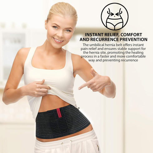ORTONYX Umbilical Hernia Belt for Men and Women, 6.25" Abdominal Binder with Hernia Support Pad, Black OX5241-L/XL