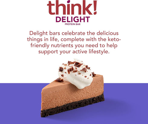 think! Delight Protein Bars - Low Carb, Gluten Free Snack, Chocolate Mousse Pie, 10 Count (Packaging May Vary)