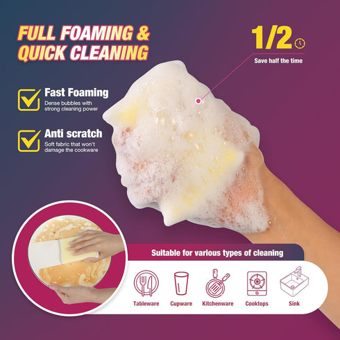 Kitchen Sponges, All-Purpose Dish Sponge, Non-Scratch Cleaning Mat, 16 Pads for Kitchen Pans