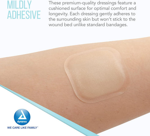 Dynarex DynaDerm Hydrocolloid Dressing, Sterile Moist Bandages, 2" x 2", Pack of 20, Latex-Free