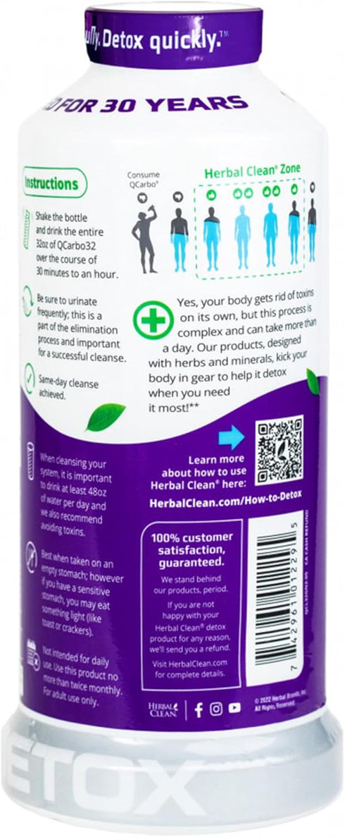Herbal Clean QCarbo32 Same-Day Premium Detox Drink - Grape Flavor - 32 Fl Oz