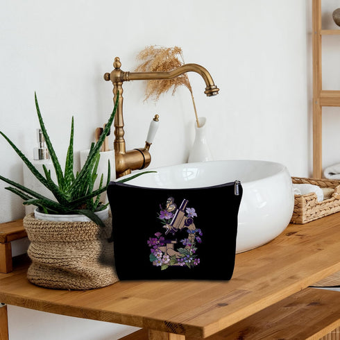 Floral Microscope Canvas Makeup Bag - Microbiology Science Teacher Gift, Science Chemistry Teacher Student Gifts, Science Women's Zippered Bag