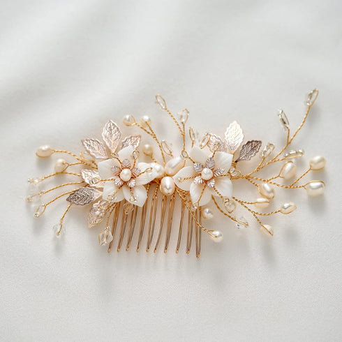 SWEETV Handmade Wedding Hair Comb, Flower Bridal Hair Clip, Hair Accessories for Bridal Hair