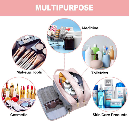 Travel-Accessories Makeup Bag for Women, Water Resistant Toiletry Bag for Travel Essentials, Eco Leather Cosmetic Bag
