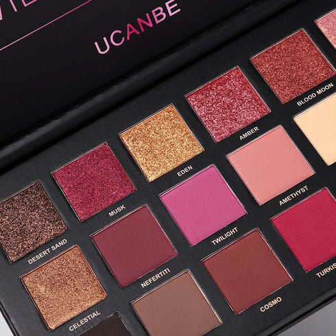 UCANBE Professional 18 Colors Eyeshadow Makeup Palette, 10 Matte + 7 Shimmer + 1 Metallic Glitter, Long Lasting Set