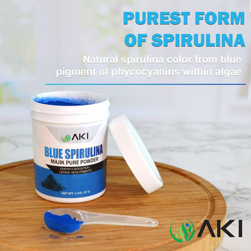 AKI Blue Spirulina Powder Pack, 1 Oz, Loaded with Antioxidants, Vegan Food Coloring for Smoothies and Pastries