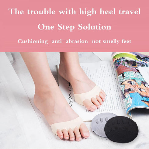 Reusable Honeycomb Fabric Forefoot Pads, Soft Ball of Foot Cushions Metatarsal Pads for Women Men Pain Relief (Black,