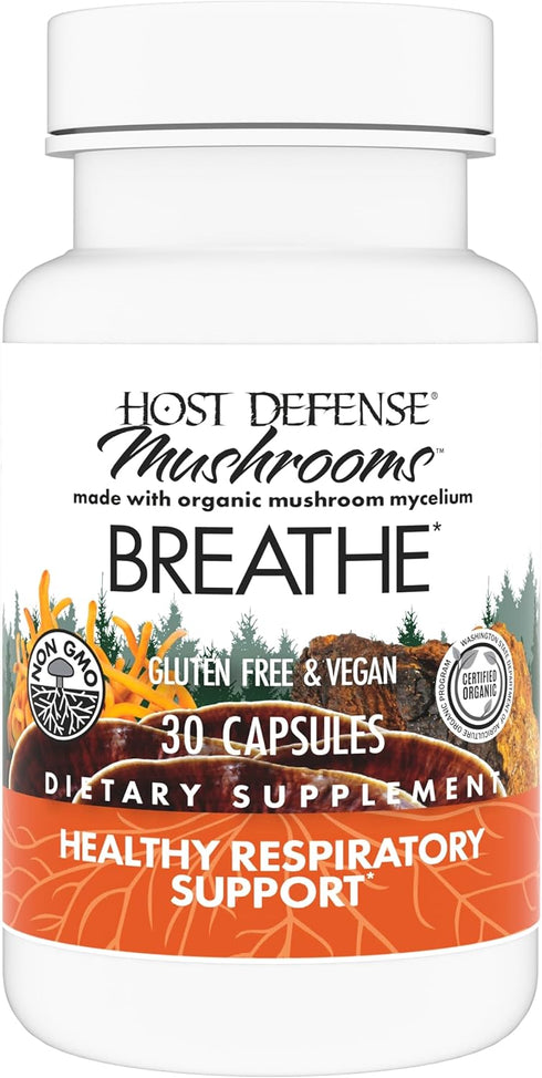 Host Defense Breathe* Capsules - Immune & Respiratory Support Mushroom Supplement with Chaga, Reishi & Cordyceps - 30