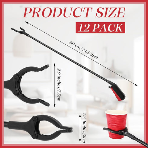 Norme 12 Pcs Grabber Reacher Tool, 31.5" Long Handle Trash Picker for Elderly, Lightweight Nonslip Claw Tool