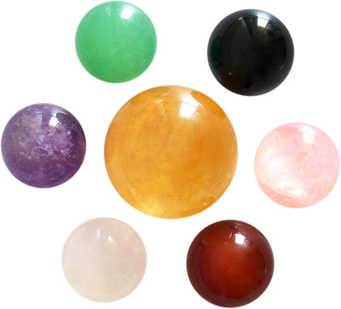 Set of 7 Natural Chakra Crystal Balls for Healing Meditation - Yellow Calcite, Black Obsidian, Rose Quartz, Clear