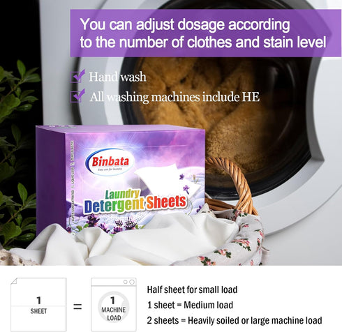 Laundry Detergent Sheets, 200 Loads, Lavender Scent, Hypoallergenic, Biodegradable, Liquidless, Suitable for Sensitive