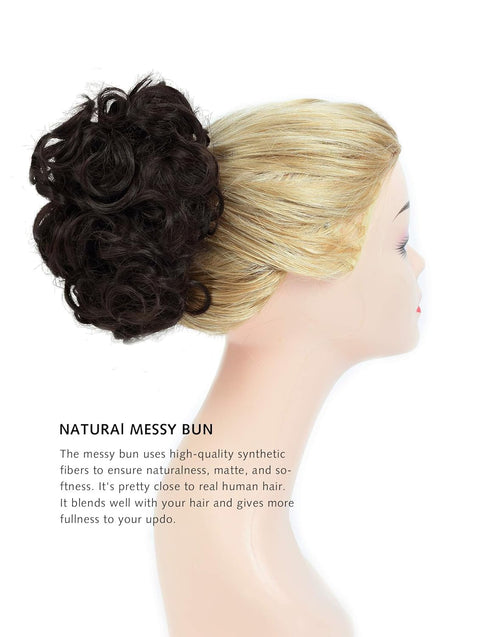Yamel Messy Bun Scrunchie Chignon Hairpiece Updo Curly Bun Extension Combs in Dark Brown