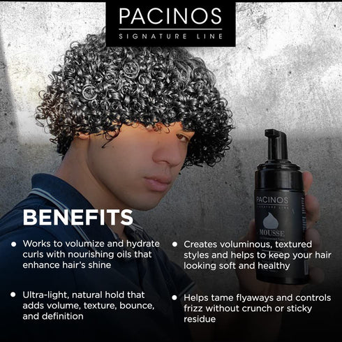 Pacinos Curl Enhancing Mousse, Light-Medium Hold, Hydrating & Volumizing Styling Foam for All Hair Types