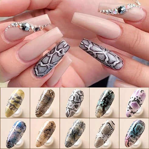 Snake Skin Nail Transfer Foil Sticker Art Supplies, Python & Starry Sky Designs, 10 Pcs Holographic Nail Foil