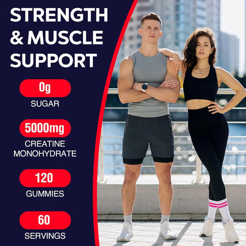 Creatine Monohydrate Gummies for Men & Women, Chewable Supplement for Strength and Endurance - 2 Pack