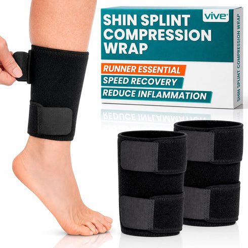 Vive Shin Splint Compression Wrap (Pair) - Adjustable Brace for Pain Relief,