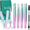 TsMADDTs Eyebrow Tweezer Set, 7 Pcs Precision Tweezers for Women with Curved Scissors and Eyebrow Razor for Ingrown Hair