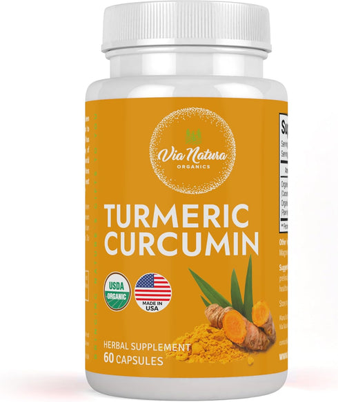 Turmeric Curcumin 1000mg - Organic Herbal Supplement, Natural Antioxidant, 60 Capsules