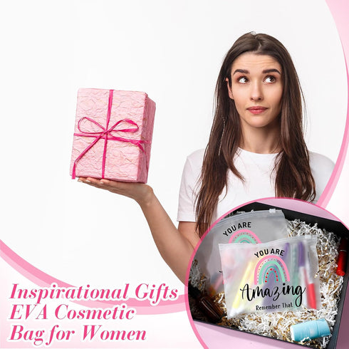Reginary 50 Pcs Inspirational Gifts for Women, Mini Cosmetic Bag with Zipper, Encouragement Birthday Gift