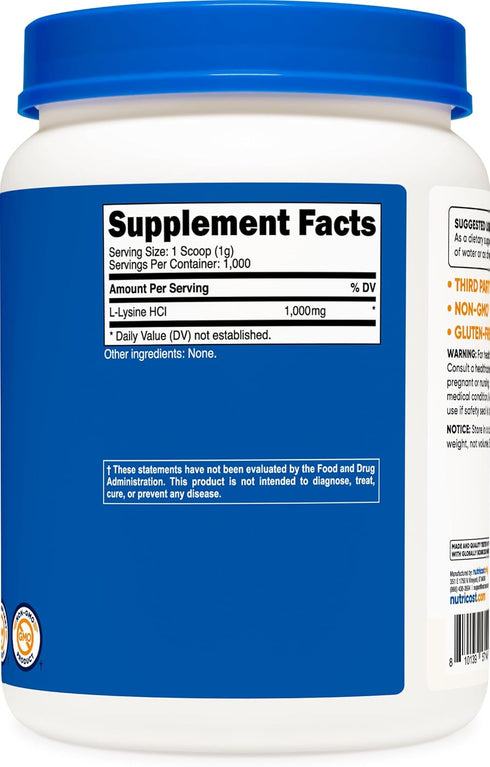 Nutricost L-Lysine Powder, 1KG (2.2lbs), Pure, Non-GMO, Gluten Free