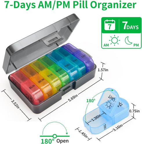 Urekt 2 7 Weekly Pill Organizer Times a Day, Am Pm Pill Box Day, Travel Pill Case, Medicine Pill Organizer