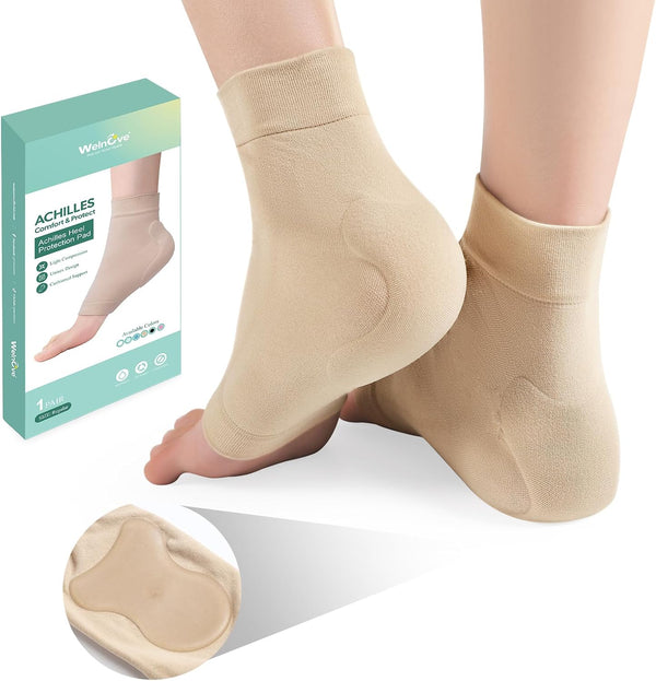 Welnove Achilles Tendonitis Heel Protector Socks, Compression Socks for Bursitis, Tendonitis, Tenderness, Dry Cracked