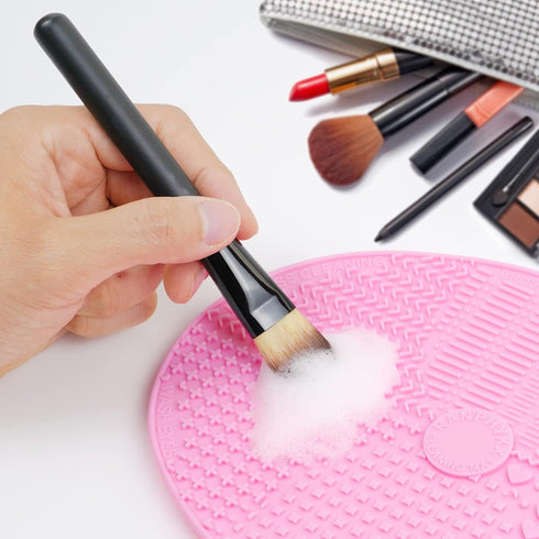 Makeup Brush Cleaner Mat, Silicone Brush Cleaning Pad Big Size with Suction Cup for Makeup Brush Cleaning (Pink)