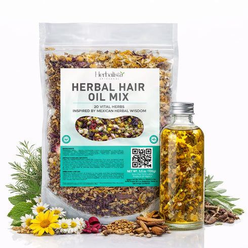 HERBALISTA 3.5oz (100g) 20 Premium Herbal Hair Oil Mix | Mexican-Inspired Ayurvedic Herbs | Longer-Looking Hair