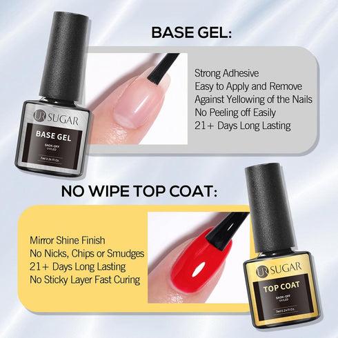 UR SUGAR No Wipe Base and Top Coat - 4 Pcs Glow in The Dark Matte Glossy Finish Gel Nail Polish Kit