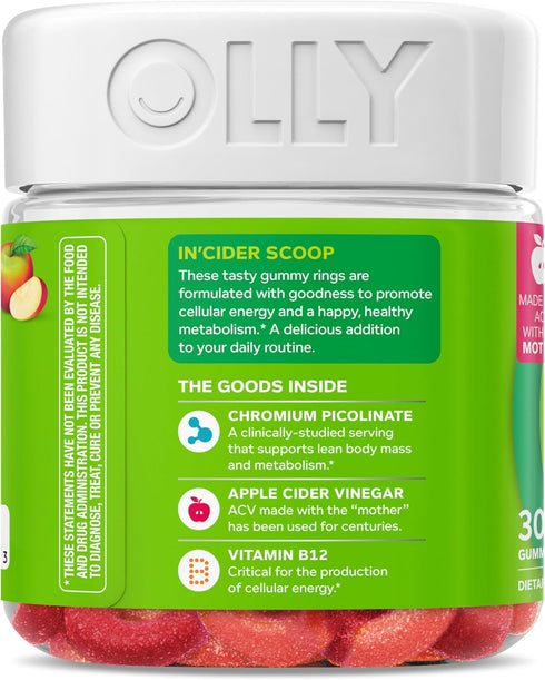Gummy B12, 30 Count OLLY Metabolism Rings, Apple Cider Vinegar, Vitamin Chromium, Energy and Digestive Health, Chewable