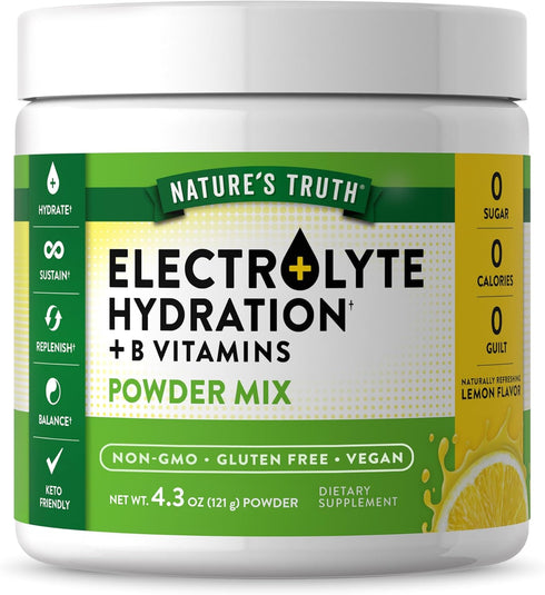 Nature's Truth Electrolytes Powder, No Sugar, Vegan, Non-GMO, Gluten Free Supplement for Hydration, Lemon Flavor