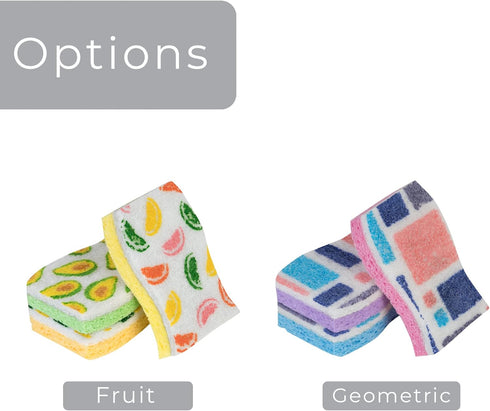 Smart Design Non-Scratch Cellulose Smart Scrub Sponge - Set of 9 - Ultra Absorbent - Ergonomic Shape - Fruit Pattern