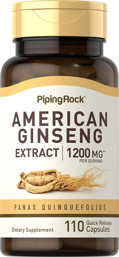 Piping Rock American Ginseng | 1200 mg | 110 Capsules | Non-GMO, Gluten Free Supplement