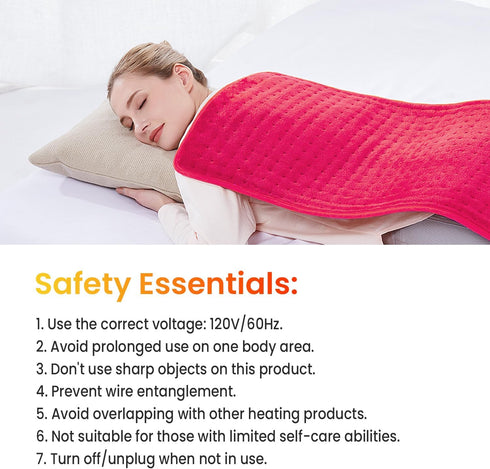 WOOMER Electric Heating Pad for Back Pain & Cramps Relief, 17"x33" Extra Large, Multi-Color Option, Auto Shut-Off
