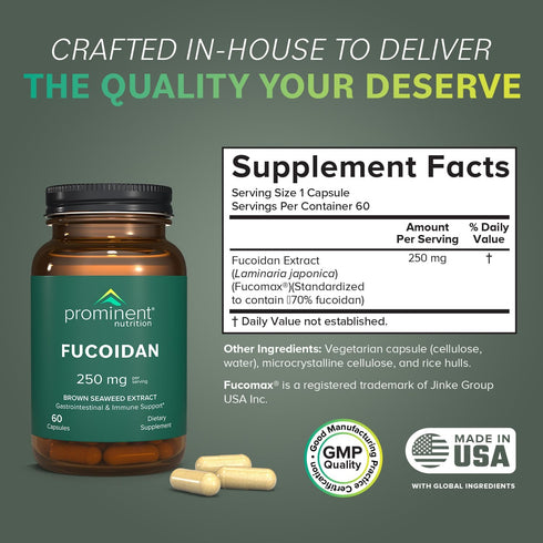 Fucoidan Gut Health & Immune Support Supplement – 250mg, 60 Count - Premium Brown Seaweed Extract for Immune System &