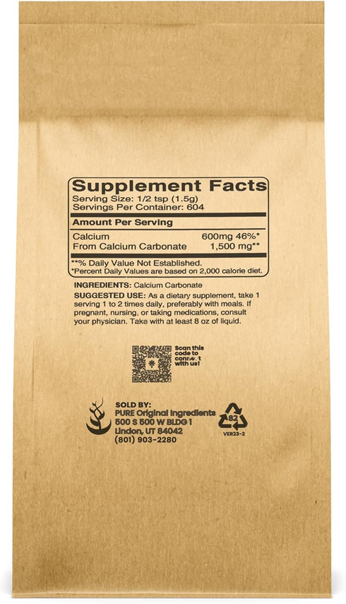 Pure Original Ingredients Calcium Carbonate (2 lb) Dietary Supplement, Food Preservative, Acid Neutralizer