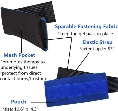 Reusable Gel Ice Pack Wrap with Strap for Head, Neck, Knee, Arms - 2 Flexible Packs for Headache, Migraine, Pain Relief