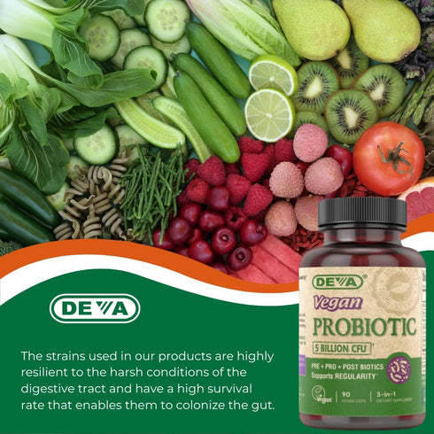 DEVA Vegan Probiotic Supplement, 5 Billion CFU, 90 Count for Digestive Health, Soil-Based & Dairy Free
