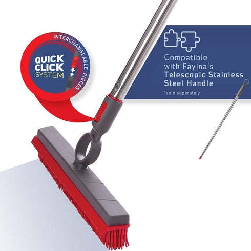 Premium Rubber Floor Brush with Squeegee - 11.5 Inches Pet Hair Remover for Carpets & All Surfaces (Attachment Only)